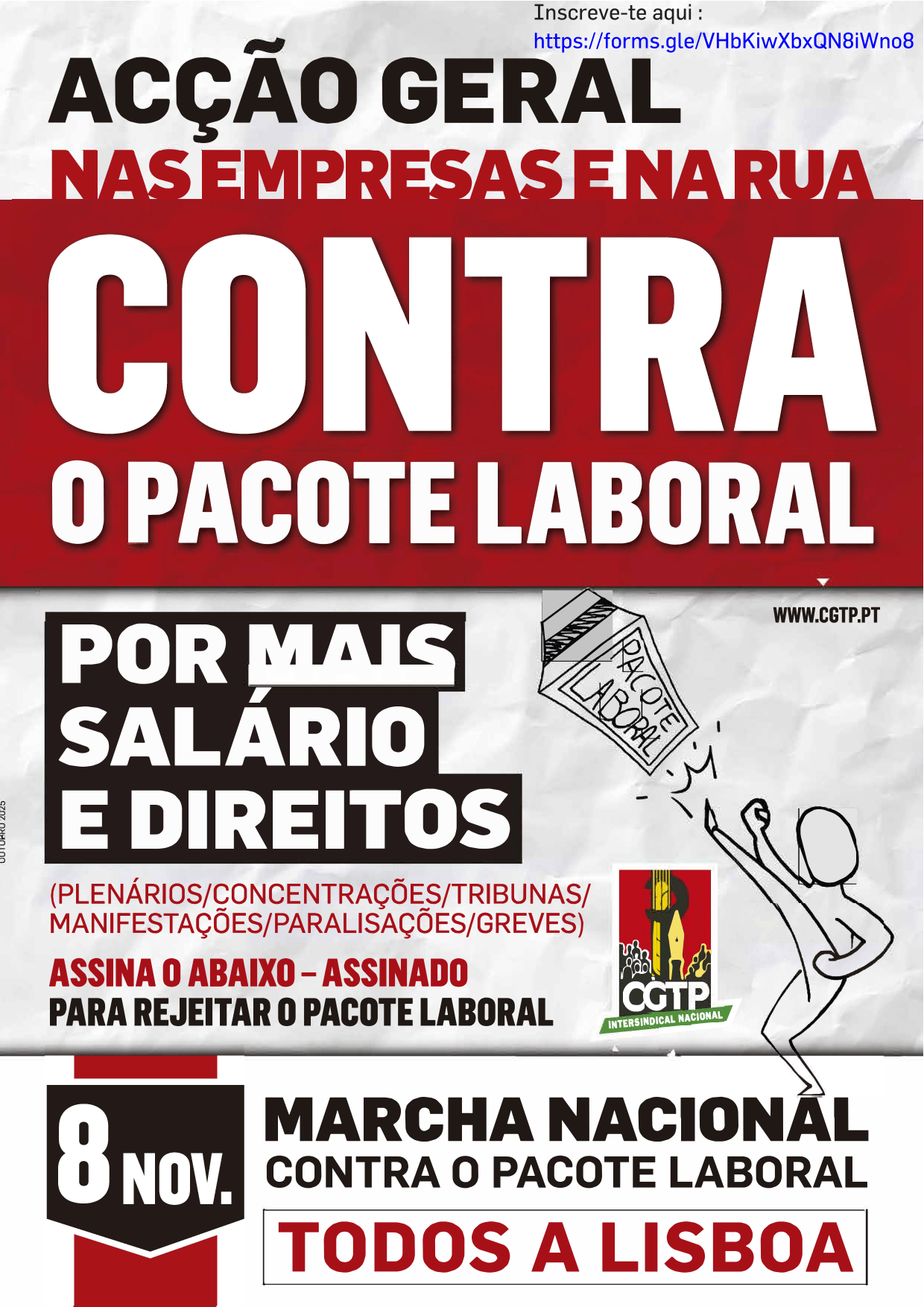 8 de novembro - Marcha Nacional contra o Pacote Laboral 